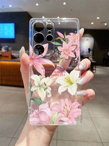 1 pieza Funda de teléfono transparente y a prueba de golpes de TPU con anillo con flor de lirio de colores, compatible con iPhone Xs/Xs Max/Xr/11 12 13 14 15 16 Pro/Pro Max/14 15 16 Plus, Nothing, Pixel, INFINIX, Serie Redmi, que puede regalarse a la pareja y amigos