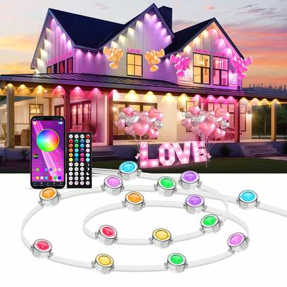 AIICRGB 500FT Permanent Outdoor Lights, RGB Outdoor Lights IP67 Waterproof, Color Changing, App Control For Outdoor Decorations, White
