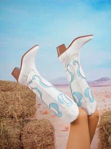 Women's Hollow Out Butterfly Wing Embroidered Western Cowboy Boots, Leather Outer, Outdoor Fashion, New Spring & Autumn Design, Over-The-Knee Length