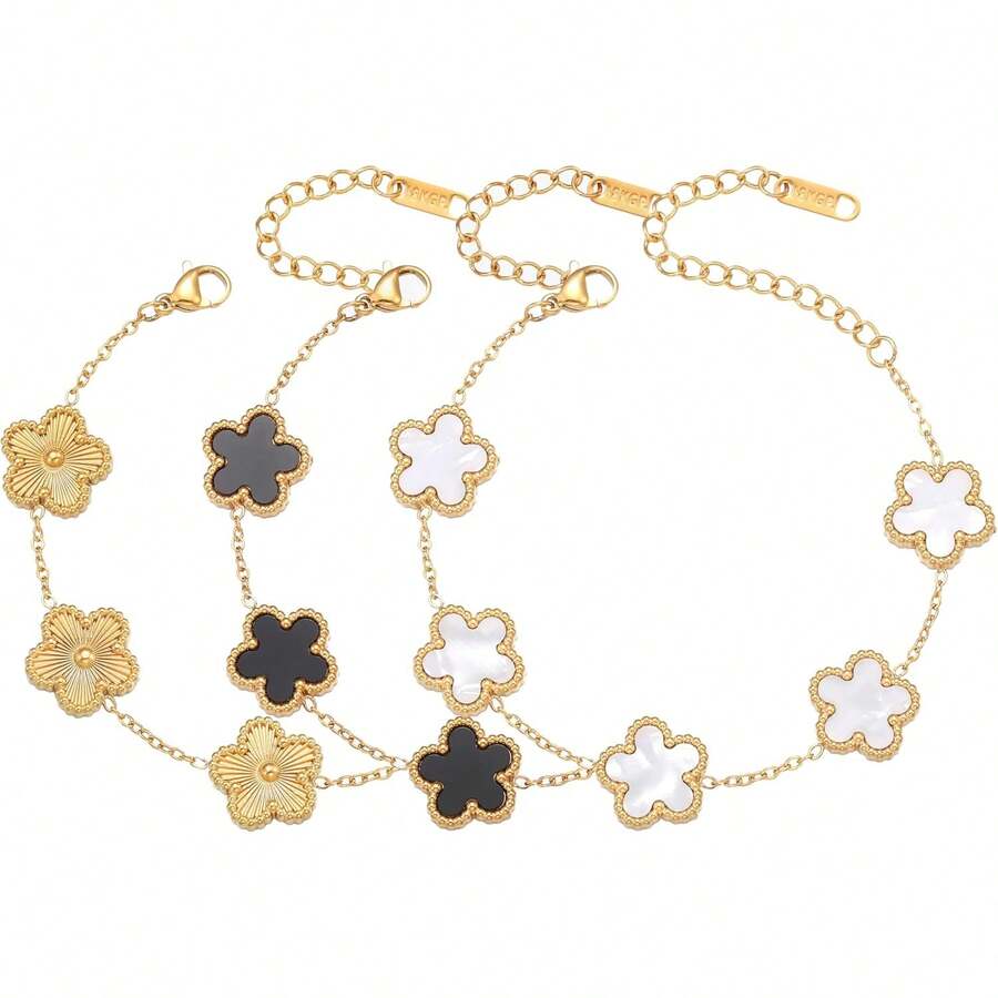 Four Leaf Clover Bracelet Set Women - 3Pcs 18K Gold Plated Flower Lucky 4 Leaf Link Bracelet Jewelry Women Van CleefA Valentine's Day 0R2X - 1 - 查看 1