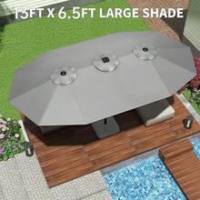 mteryoing 13FT Outdoor Umbrellas For Patio, Double-Sided Rectangular Patio Umbrella Market Umbrella With Base Waterproof And Windproof Fade Resistant Canopy For Deck Pool Garden Backyard - Grey - View 4