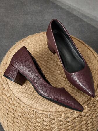 Women's Fashion Green Pointed Toe, Navy Blue Stone Texture, Apricot Color Covered Heel Pumps, Suitable For Holiday, Travel, Walking, Outdoor, Retro Casual, Versatile, High-End Black 5cm Shoes