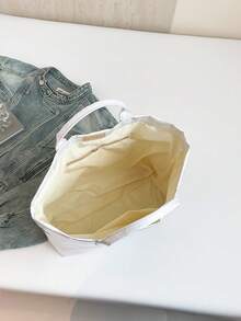 白色时尚亮面鳄鱼纹果冻防水PVC托特包，大容量，轻便旅行手提包，适合女性办公室通勤，学生，适合所有季节