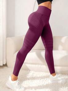 Women Butt Lifting Seamless Leggings Booty High Waisted Workout Yoga Pants - Burgundy - View 3