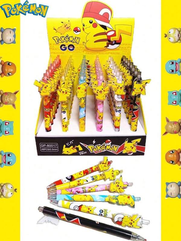 pokemon 48 pezzi di penne a sfera stile Pikachu, penne creative a cartoni animati, penne per firme, penne con anime, decorazioni per compleanni, set di articoli di cancelleria carini e forniture scolastiche, bomboniere per feste. Regalo perfetto per la stagione del ritorno a scuola.