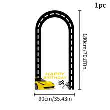 1 件涤纶黑色赛车道路 U 型拱形镂空背景面料适用于生日派对装饰终点线赛车（红色/黄色/蓝色/绿色） - 彩色 - 查看 5