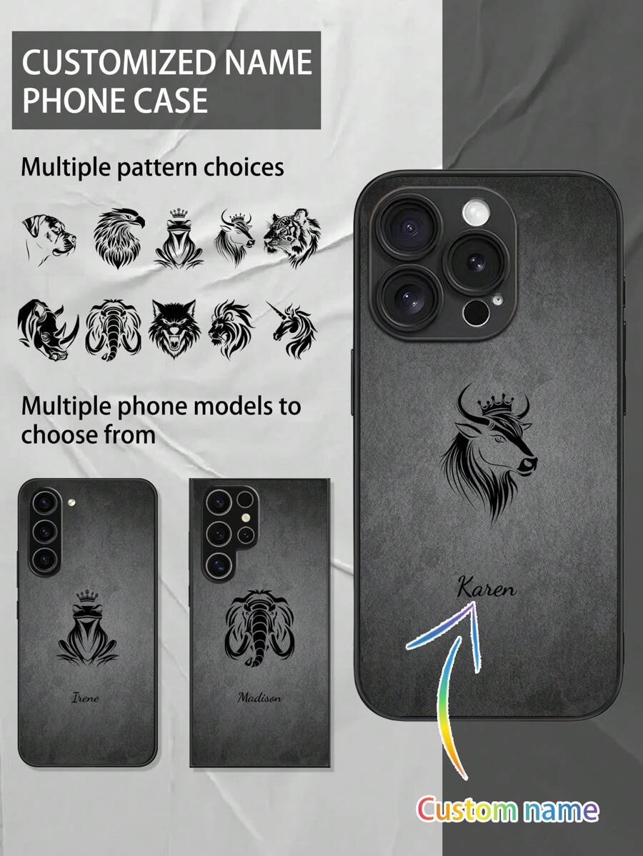 Fashionable Vintage Customized Phone Case, Featuring Bold Animal Totem Designs & Customizable Name, Compatible With IPhone 16 Pro Max/13/15 Pro Max/14/12/11 And Galaxy S24 Ultra/S25 Ultra/S23/S22/S21/A54/A16/A55/A15, Made Of Durable & Flexible PU Leather, Anti-Drop, Ideal For Self-Use Or As A Thoughtful Gift