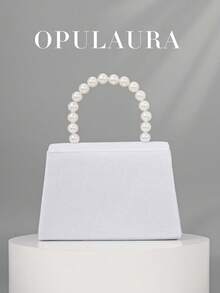 OpulAura 女士浪漫仿珍珠手提包，奢华天鹅绒晚宴包，手拿包，适合派对/婚礼/约会/圣诞节、生日活动、正式场合，配有可拆卸链条 - 白色 - 查看 5