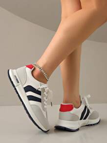 Women's Round Toe Lace-Up Thick-Soled Casual Comfortable Platform Sneakers, Student Style