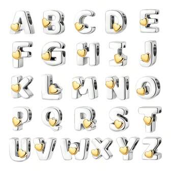 925 Silver Plated Heart Shaped Letter A-Z Pendant Charm, Smooth Letter Necklace A-Z Provides Multiple Choices. Ideal For DIY Bracelet And Necklace. Gold Heart Initial Letter Bead Pendant, Great Jewelry Gift For Women.