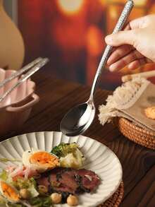 1/4/8pcs Elegant Stainless Steel Hammered Round Head Spoons - Perfect For Soup, Rice And Desserts - Durable Kitchen And Dining Tableware, Soup Spoons - Silver - View 10