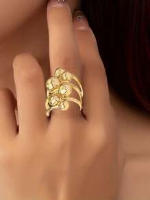 1pc Fashionable, Sexy & Elegant Vintage Globe Hurricane Ball Shaped 18K Gold Plated Metal Open Adjustable Ring Suitable For Women Daily Wear With Various Outfits