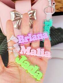 1pc Customized Acrylic Letter Name Keychain, Personalized Double-Layer Glitter Keychain, Colorful Backpack Pendant, Suitable For Bags, Water Bottles, Perfect Birthday Gift For Women And Family, Decorative Keychain, Fun Design, Charming Accessory, Cute Keychain - Steel Keychain + White Button - View 9