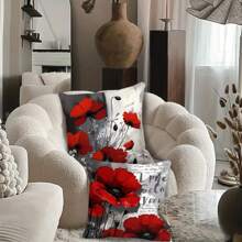 4pcs Pillowcase Set, Oil Painting Art, Large Red Peony And Other Decorative Patterns, Perfect Choice For Home And Outdoor Holiday Decoration, Single-Sided Printing, No Pillow Core