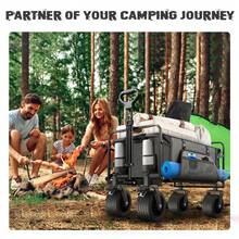 Large Collapsible Garden Cart With Brakes, Folding Utility Wagon With Big Wheels And Side Pocket Camping, Grocery, Gray - Grey - View 9