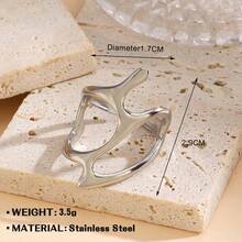 1 pieza Anillo hueco personalizado, Anillo de coral oceánico, Anillo asimétrico, Anillo de acero inoxidable 304, Adecuado para hombres y mujeres para uso diario y fiestas, Excelente para fiestas de playa de verano, regalo del Día de la Madre, temporada de regreso a clases - Plateado - Ver 4