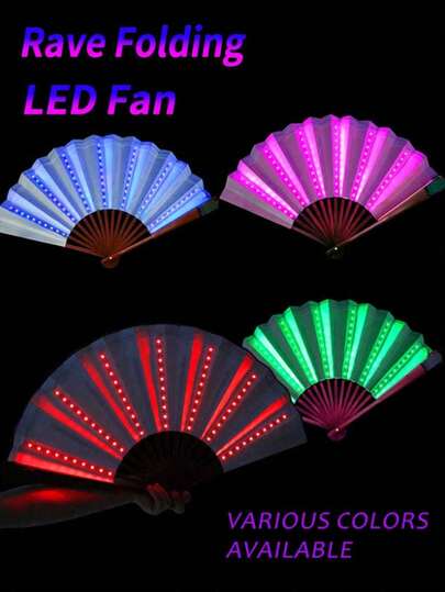 Rave Folding Fan LED Light Up Large Hand Fan Colorful Glowing Handheld Folding Fan (Batteries Included) For Party Gift Performance Show Wedding Birthday Home Decor Night Club, Fluorescent Props Fan, Cosplay, Glowing In The Dark, For Glow Party Supplies Return Gifts, Birthday, Goody Bag Fillers, Easter Festival Party Gifts,Surprise Gifts, Autumn Decorations, Game Props, Indoor And Outdoor, Decorations,Hen Party Accessories,Holiday Accessories