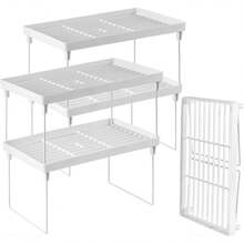 NiHome 4-Pack Stackable Plastic Kitchen Storage Shelf Foldable Rack - White Kitchen Cabinet Organizer And Storage Shelves Stackable Expandable Storage Racks For Counter Cabinet Pantry - 1 - Xem 9