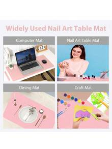 1-Piece Nail Table Mat, Soft Ultra-Fine Fiber PU Leather Nail Mat, Foldable Nail Rack Mat, Reusable Table Nail Mat, Acrylic Nail Mat (Pink, Black)
