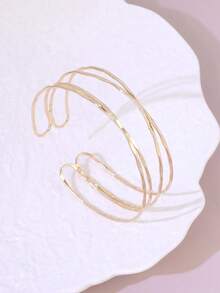 1pc Women's Metal Texture Stripe Bracelet, Multi-Layered Retro Wrap Style, New High-End Hand Ornament, Armlet - 金色 - 查看 2