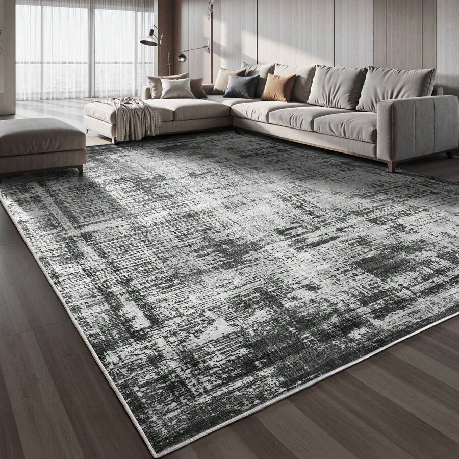 Sour Lemon Living Room Carpet 200x300, Washable Bedroom Carpet, Short Pile Abstract Carpet, Very Soft And Thin Summer Living Room Carpet, Non-Slip Carpets For Living Room Bedroom Home Decoration - 灰黑色 - 查看 1