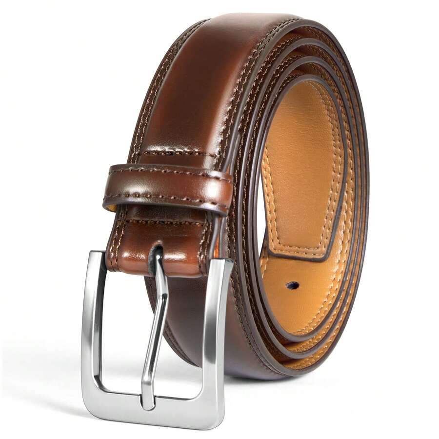 Men's Genuine Leather Dress Belts,Handmade,Adjustable,Durable,Suitable For Work, Business, And Leisure,With A Gift Box - Burnt Umber - 查看 1