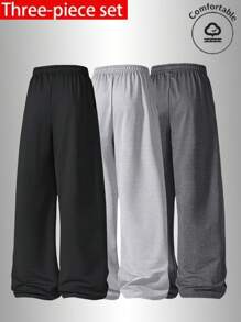 3pcs/Set Men's Solid Color Casual Sports Pants - All Season - Basic Drawstring Waistband And Cuffs Leisure Running Workout Trousers - Suitable For Daily Wear And Outdoor Sports - Ideal Gift