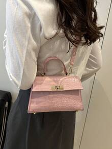 Mini Fashion Solid Color Flip-Cover PU Handbag Square Bag - Pink - View 4