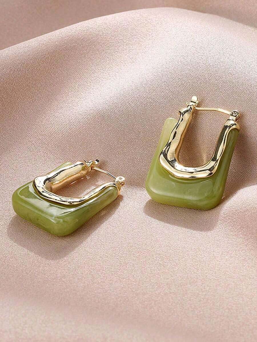 Geometric Design Earrings - Green - View 1
