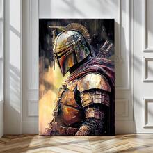 1pc The Mandalorian, Warrior In The Rain, Sci-Fi Armor Style Framed Wall Art - Canvas Prints Poster, Ready To Hang - Home Decor, Ideal For Home, Office Wall Decor, Family Gift, Living Room Bedroom Wall Decor - 香檳色 - 查看 2