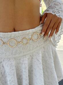 1 pièce Chaîne de taille en métal de couleur or pour femme, grande chaîne de taille avec épissure en cercle doré, accessoire de bijouterie