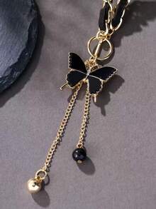 1 件哥特式小众风格 PU 皮革链条包裹颈链，性感黑蝴蝶和水滴设计，适合女性派对佩戴 - 蝴蝶 - 查看 4