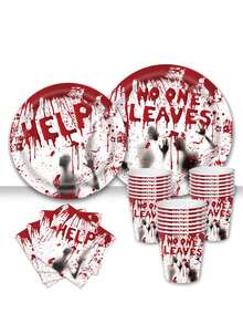 10 pezzi di piatti, tazze e tovaglioli a tema sanguinoso di Ognissanti, set di posate con zombie e scheletro, "Tempi sanguinosi", decorazioni per feste di Ognissanti, regali per feste di compleanno di Ognissanti