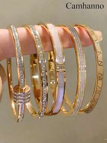 Camhanno 5件套优雅金色不锈钢手链套装，独特设计，是情侣的理想之选，也是完美的日常装饰礼品和珠宝礼物。 - 金色 - 查看 3