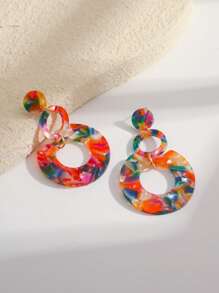 1 Pair Fashionable & Elegant Colorful Acrylic Pendant Earrings, Exaggerated Vintage Personalized Statement Earrings For Women