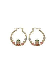 2 peças Brincos de Argola Dourados com Formato de Coração Minimalista da Virgem Maria, Incrustação de Cubic Zircônia, Adequados para Uso Diário das Mulheres e Presentes de Feriado