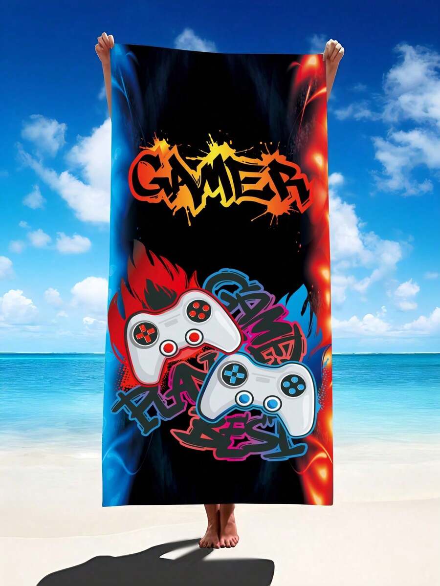 1 件视频游戏控制器沙滩巾、超大超细纤维沙滩毯、超强吸水浴巾适合旅行、游泳、潜水、冲浪、瑜伽、露营、沙滩配件夏季旅行、度假浴室装饰沙滩必需品、泳池浮球