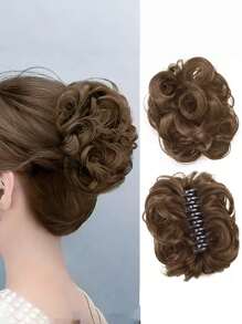 Hair Clips Elegant Curly Bun For Women, Fashion Heightening Puff Hair Pad, Extended Bun, Slouchy Style Clip Style Flower Bud Ball Head, Naturally Fluffy Hair Bag For Women With Long Beard, Wig Set, Ponytail Wig Ring Hair Clip - Easy To Clip Into Bun, Instantly Fuller Look Hair Accessories Elegant Claw Clips, School Stuff, College