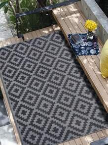 Tappeto da esterno da 8ft x 10ft, impermeabile, reversibile, tappeto da esterno in plastica intrecciata, tappeto da esterno con motivo geometrico adatto per roulotte, sito di campeggio, picnic, roulotte, cortile, patio, balcone, spiaggia (nero e grigio)