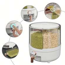 1pc Rice Bucket, Rice Dispenser, Grain Dispenser, 360° Rotating Rice Storage Box, Kitchen Grain Storage Container, 6 Compartments, One-Button Design, Convenient Access To Wheat, Beans And Rice! - Upgrade - View 4