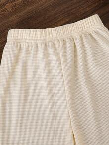 Tween Girls Floral Decor Fringe Hem Waffle Knit Sweatshirt And Ruffle Trim Straight Pants Set