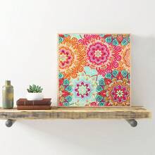 1 件成人 DIY 钻石画套装，不对称形状钻石，曼陀罗花卉图案，适合初学者、家居装饰、节日礼物 - 彩色 - 查看 2