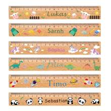 Personalised Wooden 's Ruler - 20 Cm Ruler With Name & Cute Motifs Such As Dino, Rainbow, Bear - Gift For School 2024 For Boys & Girls - School Cone Filling Idea, First Day Of School