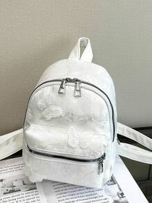 Fashion Cute Ladies Small Backpack, Lace Pattern Backpack, Comfortable Adjustable Shoulder Straps, Zipper Design, A Must-Have Casual Commuter Canvas Backpack, Perfect Choice For Daily Excursions! - Multicolor - View 12