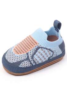 1 Pair Of Infant Shoes, Knitted Mesh Breathable Upper, Pu Leather Non-Slip Sole Design, Suitable For Indoor And Outdoor Learning To Walk, Soft Flat Shoes For Infants.