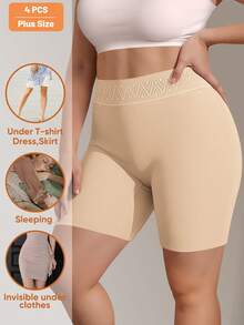 MEIYATING 4pcs/Pack Women Plus Size Briefs, High Waist Peach Butt Shaping Shorts, Short Underwear - Multicolor - View 3