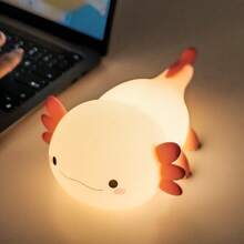 Cute Axolotl Night Light - Touch-Activated USB Rechargeable LED Lamp With Timer, Soft Silicone Pink Salamander Bedside Decor For Nursery, Birthday, Christmas Gifts, Christmas Decor