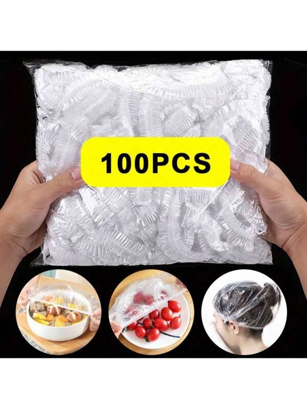 100Pcs Disposable Food Cling Film Cover Shower Head Cover Multi-Purpose Disposable Shrink Bag Disposable Shoe Cover Thickened Kitchen Cling Film Household Refrigerator Refrigerated Food Preservation Cover Elastic Telescopic Cover