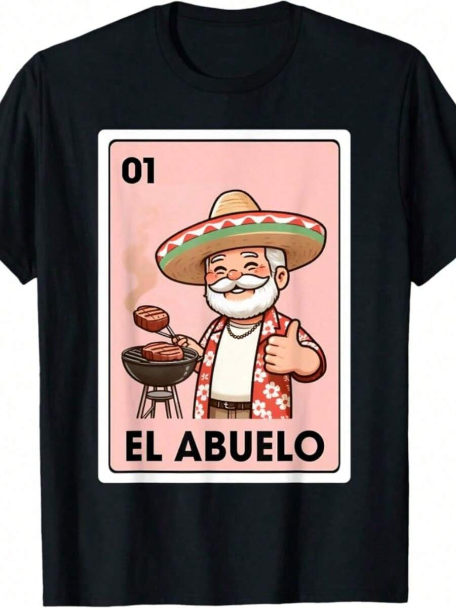 El Abuelo Grilling Grandpa Mexican Bingo Card T-Shirt>SP Gifts For Him S-3XL - 黑色 - 查看 1