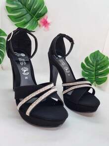 Sandalia de tacón para mujer De moda, para las Fiesta, las Vacaciones y con Diamante de imitación, no dejes pasar estos increíbles modelos - Negro - Ver 8